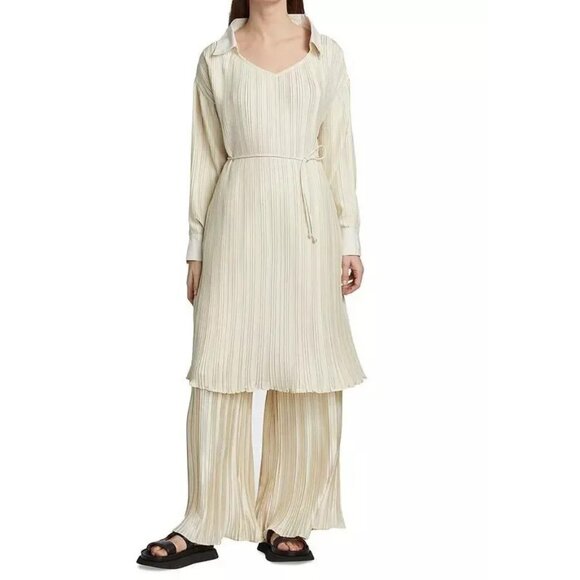 Deveaux New York Shannon Collared Plisse Pleated Dress Fluid Solid M NEW 274567